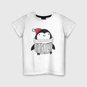Детская футболка хлопок с принтом Милый пингвин в Санкт-Петербурге, 100% хлопок | круглый вырез горловины, полуприлегающий силуэт, длина до линии бедер | Тематика изображения на принте: 