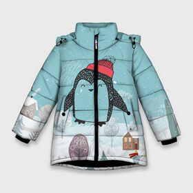 Зимняя куртка для девочек 3D с принтом Милый пингвин в Санкт-Петербурге, ткань верха — 100% полиэстер; подклад — 100% полиэстер, утеплитель — 100% полиэстер. | длина ниже бедра, удлиненная спинка, воротник стойка и отстегивающийся капюшон. Есть боковые карманы с листочкой на кнопках, утяжки по низу изделия и внутренний карман на молнии. 

Предусмотрены светоотражающий принт на спинке, радужный светоотражающий элемент на пуллере молнии и на резинке для утяжки. | Тематика изображения на принте: 2021 | 7 января | bull | newyear | santa | бык | быки | бычок | год быка | дед мороз | корова | новогодние каникулы | новогодние праздники | новый 2021 | новый год | новый год 2021 | рождество | сани | санта | санта клаус