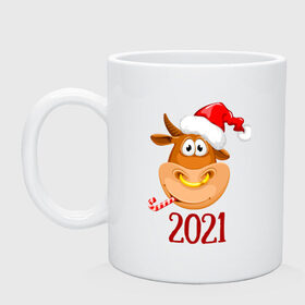 Кружка с принтом Веселый бык 2021 в Санкт-Петербурге, керамика | объем — 330 мл, диаметр — 80 мм. Принт наносится на бока кружки, можно сделать два разных изображения | 2021 | 7 января | bull | newyear | santa | бык | быки | бычок | год быка | дед мороз | корова | новогодние каникулы | новогодние праздники | новый 2021 | новый год | новый год 2021 | рождество | сани | санта | санта клаус