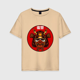 Женская футболка хлопок Oversize с принтом Samurai в Санкт-Петербурге, 100% хлопок | свободный крой, круглый ворот, спущенный рукав, длина до линии бедер
 | art | japan | pop art | samurai | yakudza | арт | поп арт | самурай | якудза | япония | японский стиль