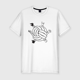 Мужская футболка хлопок Slim с принтом Absurd 6 в Санкт-Петербурге, 92% хлопок, 8% лайкра | приталенный силуэт, круглый вырез ворота, длина до линии бедра, короткий рукав | графика | иллюстрация | клубок | круг | ладони | мяч | рисунок | руки | черно белый | шар
