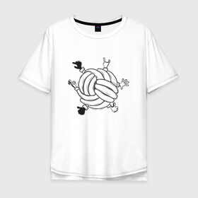 Мужская футболка хлопок Oversize с принтом Absurd 6 в Санкт-Петербурге, 100% хлопок | свободный крой, круглый ворот, “спинка” длиннее передней части | Тематика изображения на принте: графика | иллюстрация | клубок | круг | ладони | мяч | рисунок | руки | черно белый | шар