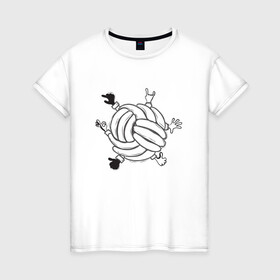 Женская футболка хлопок с принтом Absurd 6 в Санкт-Петербурге, 100% хлопок | прямой крой, круглый вырез горловины, длина до линии бедер, слегка спущенное плечо | Тематика изображения на принте: графика | иллюстрация | клубок | круг | ладони | мяч | рисунок | руки | черно белый | шар