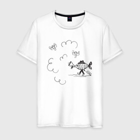 Мужская футболка хлопок с принтом Absurd 8 в Санкт-Петербурге, 100% хлопок | прямой крой, круглый вырез горловины, длина до линии бедер, слегка спущенное плечо. | графика | звук | иллюстрация | облака | рисунок | рупор | рыба | ушки | черно белый | шляпа | юмор