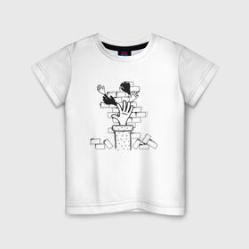 Детская футболка хлопок с принтом Absurd 10 в Санкт-Петербурге, 100% хлопок | круглый вырез горловины, полуприлегающий силуэт, длина до линии бедер | Тематика изображения на принте: графика | иллюстрация | кирпичи | кладка | кубики | рисунок | рука | стена | строитель | стройка | черно белый