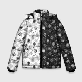 Зимняя куртка для мальчиков 3D с принтом Чёрно-Белые Снежинки в Санкт-Петербурге, ткань верха — 100% полиэстер; подклад — 100% полиэстер, утеплитель — 100% полиэстер | длина ниже бедра, удлиненная спинка, воротник стойка и отстегивающийся капюшон. Есть боковые карманы с листочкой на кнопках, утяжки по низу изделия и внутренний карман на молнии. 

Предусмотрены светоотражающий принт на спинке, радужный светоотражающий элемент на пуллере молнии и на резинке для утяжки | Тематика изображения на принте: merry christmas | дед мороз | ёлка | зима | мороз | новый год | подарок | праздник | рождество | с новым годом | санта клаус | снег | снеговик | снегурочка | снежинки | снежные узоры | узоры