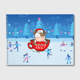 Альбом для рисования с принтом бык в кружке 2021 в Санкт-Петербурге, 100% бумага
 | матовая бумага, плотность 200 мг. | Тематика изображения на принте: 2021 | 7 января | bull | newyear | santa | бык | быки | бычок | год быка | дед мороз | корова | новогодние каникулы | новогодние праздники | новый 2021 | новый год | новый год 2021 | рождество | сани | санта | санта клаус