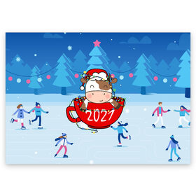 Поздравительная открытка с принтом бык в кружке 2021 в Санкт-Петербурге, 100% бумага | плотность бумаги 280 г/м2, матовая, на обратной стороне линовка и место для марки
 | Тематика изображения на принте: 2021 | 7 января | bull | newyear | santa | бык | быки | бычок | год быка | дед мороз | корова | новогодние каникулы | новогодние праздники | новый 2021 | новый год | новый год 2021 | рождество | сани | санта | санта клаус