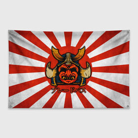 Флаг-баннер с принтом Sun samurai в Санкт-Петербурге, 100% полиэстер | размер 67 х 109 см, плотность ткани — 95 г/м2; по краям флага есть четыре люверса для крепления | demon | japan | mask | samurai | sun | демон | иероглиф | маска | ниндзя | самурай | солнце | япония | японское солнце