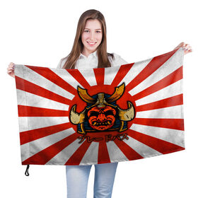 Флаг 3D с принтом Sun samurai в Санкт-Петербурге, 100% полиэстер | плотность ткани — 95 г/м2, размер — 67 х 109 см. Принт наносится с одной стороны | demon | japan | mask | samurai | sun | демон | иероглиф | маска | ниндзя | самурай | солнце | япония | японское солнце
