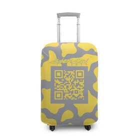 Чехол для чемодана 3D с принтом CyberCow 2021 в Санкт-Петербурге, 86% полиэфир, 14% спандекс | двустороннее нанесение принта, прорези для ручек и колес | cyberpunk | cyberrussia | illuminating | pantone | qr code | ultimate grey | безупречный | бык | желтый | киберкорова | корова | новый год | освещающий | пятна | серый