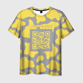Мужская футболка 3D с принтом CyberCow 2021 в Санкт-Петербурге, 100% полиэфир | прямой крой, круглый вырез горловины, длина до линии бедер | cyberpunk | cyberrussia | illuminating | pantone | qr code | ultimate grey | безупречный | бык | желтый | киберкорова | корова | новый год | освещающий | пятна | серый