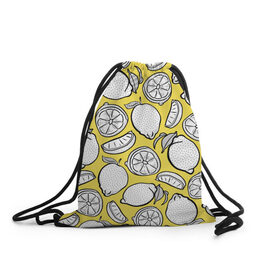 Рюкзак-мешок 3D с принтом Illuminating Lemon в Санкт-Петербурге, 100% полиэстер | плотность ткани — 200 г/м2, размер — 35 х 45 см; лямки — толстые шнурки, застежка на шнуровке, без карманов и подкладки | 2021 | винтаж | лимоны | ретро | фрукты | цвет года