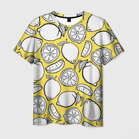 Мужская футболка 3D с принтом Illuminating Lemon в Санкт-Петербурге, 100% полиэфир | прямой крой, круглый вырез горловины, длина до линии бедер | Тематика изображения на принте: 2021 | винтаж | лимоны | ретро | фрукты | цвет года