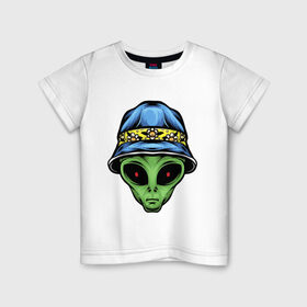 Детская футболка хлопок с принтом Alien in panama в Санкт-Петербурге, 100% хлопок | круглый вырез горловины, полуприлегающий силуэт, длина до линии бедер | alien | инопланетянин | кепка | нло | пришелец | хипстер | шляпа