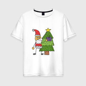 Женская футболка хлопок Oversize с принтом Мультяшный Санта в Санкт-Петербурге, 100% хлопок | свободный крой, круглый ворот, спущенный рукав, длина до линии бедер
 | борода | елка | звезда | картинки | мультфильмы | новый год | подарок | популярные | праздники | прикольные | рождество | санта клаус