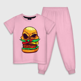 Детская пижама хлопок с принтом Голодный бургер в Санкт-Петербурге, 100% хлопок |  брюки и футболка прямого кроя, без карманов, на брюках мягкая резинка на поясе и по низу штанин
 | Тематика изображения на принте: бургер | бутерброд | голодный | кровь | мясо | хипстер | череп
