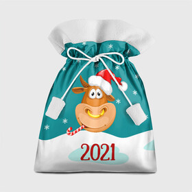 Подарочный 3D мешок с принтом 2021 Год быка в Санкт-Петербурге, 100% полиэстер | Размер: 29*39 см | 2021 | 7 января | bull | newyear | santa | бык | быки | бычок | год быка | дед мороз | корова | новогодние каникулы | новогодние праздники | новый 2021 | новый год | новый год 2021 | рождество | сани | санта | санта клаус