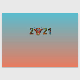 Поздравительная открытка с принтом 2021 Год быка в Санкт-Петербурге, 100% бумага | плотность бумаги 280 г/м2, матовая, на обратной стороне линовка и место для марки
 | 2021 | 7 января | bull | newyear | santa | бык | быки | бычок | год быка | дед мороз | корова | новогодние каникулы | новогодние праздники | новый 2021 | новый год | новый год 2021 | рождество | сани | санта | санта клаус