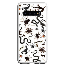 Чехол для Samsung Galaxy S10 с принтом Жуткие насекомые в Санкт-Петербурге, Силикон | Область печати: задняя сторона чехла, без боковых панелей | арт | белый | живность | животные | жук | жуткие насекомые | жуть | змея | клоп | набор насекомых | опарыш | паразит | паук | пиявка | рисунок | сколопендра | скорпион | таракан | фон | червь | ядовитый