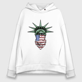 Женское худи Oversize хлопок с принтом American Style в Санкт-Петербурге, френч-терри — 70% хлопок, 30% полиэстер. Мягкий теплый начес внутри —100% хлопок | боковые карманы, эластичные манжеты и нижняя кромка, капюшон на магнитной кнопке | американский | бандит | городской | очки | платок | свободы | статуя | флаг | хипстер