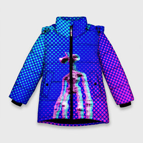 Зимняя куртка для девочек 3D с принтом Siren Head - Helloween в Санкт-Петербурге, ткань верха — 100% полиэстер; подклад — 100% полиэстер, утеплитель — 100% полиэстер. | длина ниже бедра, удлиненная спинка, воротник стойка и отстегивающийся капюшон. Есть боковые карманы с листочкой на кнопках, утяжки по низу изделия и внутренний карман на молнии. 

Предусмотрены светоотражающий принт на спинке, радужный светоотражающий элемент на пуллере молнии и на резинке для утяжки. | glitch | glitch siren head | rgb | siren head | sirena | глитч | глич | ретро | сирейноголовый | сирена | сиреноголовый