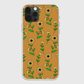 Чехол для iPhone 12 Pro Max с принтом Цветочки на темно желтом фоне в Санкт-Петербурге, Силикон |  | Тематика изображения на принте: 8 марта | весна | день рождения | желтый | зеленый | лето | листья | орнамент | паттерн | праздник | природа | растения | узор | цветы | черный