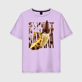 Женская футболка хлопок Oversize с принтом Sweet banana в Санкт-Петербурге, 100% хлопок | свободный крой, круглый ворот, спущенный рукав, длина до линии бедер
 | new year. | sweet banana | банан | грифель | джем | зверь | иголки | карандаш | кольцо | леопард | леопардовый | нг | новый год | овощ | ожерелья | подарок | прздник | принадлежность | сладкий банан | украшения