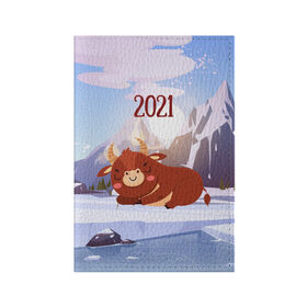 Обложка для паспорта матовая кожа с принтом Спящий бык 2021 в Санкт-Петербурге, натуральная матовая кожа | размер 19,3 х 13,7 см; прозрачные пластиковые крепления | 2021 | 7 января | bull | newyear | santa | бык | быки | бычок | год быка | дед мороз | корова | новогодние каникулы | новогодние праздники | новый 2021 | новый год | новый год 2021 | рождество | сани | санта | санта клаус