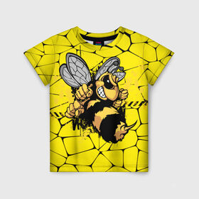 Детская футболка 3D с принтом Дикая пчела в Санкт-Петербурге, 100% гипоаллергенный полиэфир | прямой крой, круглый вырез горловины, длина до линии бедер, чуть спущенное плечо, ткань немного тянется | дикая пчела | жало | мед | насекомые | опасность | соты | текстура | шершень