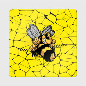 Магнит виниловый Квадрат с принтом Дикая пчела в Санкт-Петербурге, полимерный материал с магнитным слоем | размер 9*9 см, закругленные углы | дикая пчела | жало | мед | насекомые | опасность | соты | текстура | шершень