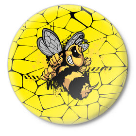 Значок с принтом Дикая пчела в Санкт-Петербурге,  металл | круглая форма, металлическая застежка в виде булавки | дикая пчела | жало | мед | насекомые | опасность | соты | текстура | шершень