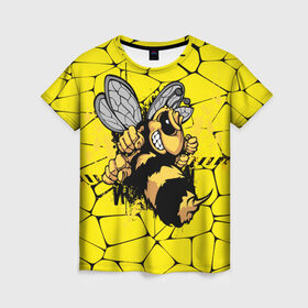 Женская футболка 3D с принтом Дикая пчела в Санкт-Петербурге, 100% полиэфир ( синтетическое хлопкоподобное полотно) | прямой крой, круглый вырез горловины, длина до линии бедер | дикая пчела | жало | мед | насекомые | опасность | соты | текстура | шершень