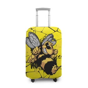 Чехол для чемодана 3D с принтом Дикая пчела в Санкт-Петербурге, 86% полиэфир, 14% спандекс | двустороннее нанесение принта, прорези для ручек и колес | Тематика изображения на принте: дикая пчела | жало | мед | насекомые | опасность | соты | текстура | шершень