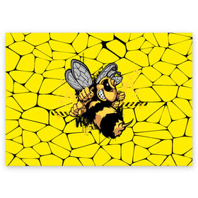 Поздравительная открытка с принтом Дикая пчела в Санкт-Петербурге, 100% бумага | плотность бумаги 280 г/м2, матовая, на обратной стороне линовка и место для марки
 | Тематика изображения на принте: дикая пчела | жало | мед | насекомые | опасность | соты | текстура | шершень