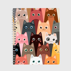Тетрадь с принтом Котики мультяшные в Санкт-Петербурге, 100% бумага | 48 листов, плотность листов — 60 г/м2, плотность картонной обложки — 250 г/м2. Листы скреплены сбоку удобной пружинной спиралью. Уголки страниц и обложки скругленные. Цвет линий — светло-серый
 | Тематика изображения на принте: cat | cats | cosmos | kitten | mem | memes | rose | roses | глаза | глазки | киска | космос | кот | котёнок | котик | котики | котэ | котята | кошак | кошка | кошки | красивая | мем | мемчики | милая | прикольная | розы | светлая
