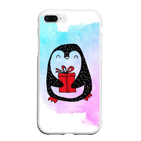 Чехол для iPhone 7Plus/8 Plus матовый с принтом Милый пингвин с подарком в Санкт-Петербурге, Силикон | Область печати: задняя сторона чехла, без боковых панелей | 