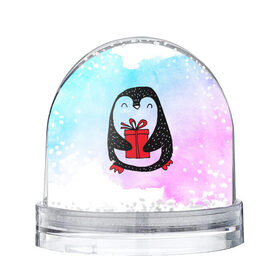 Снежный шар с принтом Милый пингвин с подарком в Санкт-Петербурге, Пластик | Изображение внутри шара печатается на глянцевой фотобумаге с двух сторон | 