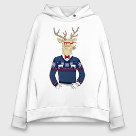 Женское худи Oversize хлопок с принтом Hipster Deer в Санкт-Петербурге, френч-терри — 70% хлопок, 30% полиэстер. Мягкий теплый начес внутри —100% хлопок | боковые карманы, эластичные манжеты и нижняя кромка, капюшон на магнитной кнопке | 2021 | happy | new year | дед мороз | елка | клаус | нг | новый год | носок | олени | очки | подарок | полосы | рождество | с | санта | свитер | снег | снеговик | снежинка | узор | хипстер