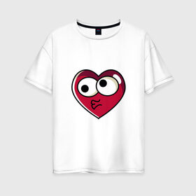 Женская футболка хлопок Oversize с принтом Сердце в Санкт-Петербурге, 100% хлопок | свободный крой, круглый ворот, спущенный рукав, длина до линии бедер
 | emoji | выражение | глаза | губы | картинки | любовь | мультфильм | позитив | популярные | прикольные | сердце | смайлик | эмоция