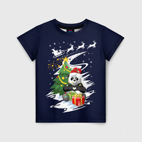 Детская футболка 3D с принтом Рождественская Панда в Санкт-Петербурге, 100% гипоаллергенный полиэфир | прямой крой, круглый вырез горловины, длина до линии бедер, чуть спущенное плечо, ткань немного тянется | 2021 | 21 | 2k21 | 2к21 | chrystmas | happy | lik | marry | new | panda | santa | snow | winter | xmas | year | год | годом | дед | елка | елки | клаус | лес | настроение | новогоднее | новогоднему | новый | новым | панда | по | рождество | с | 