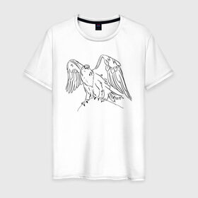 Мужская футболка хлопок с принтом Символ Орла в Санкт-Петербурге, 100% хлопок | прямой крой, круглый вырез горловины, длина до линии бедер, слегка спущенное плечо. | animals | art | bird | eagle | falcon | tattoo | wings | арт | беркут | гор | гордый | дикий | животные | крылья | летающий | один | орел | орлан | пернатый | перья | природа | птица | птичка | символ | сокол | соколиный взгляд