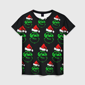 Женская футболка 3D с принтом Grinch Face в Санкт-Петербурге, 100% полиэфир ( синтетическое хлопкоподобное полотно) | прямой крой, круглый вырез горловины, длина до линии бедер | 2020 | 2021 | grinch | белая | год | гринч | елка | женская | зеленый | красная | мужская | мультфильм | надпись | нг | новый | подарок | полосы | праздник | рождества | свитер | сердце | смайл | фильм | шапка