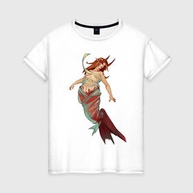 Женская футболка хлопок с принтом Телец в Санкт-Петербурге, 100% хлопок | прямой крой, круглый вырез горловины, длина до линии бедер, слегка спущенное плечо | calf | mermaid | рога | русалка | телец
