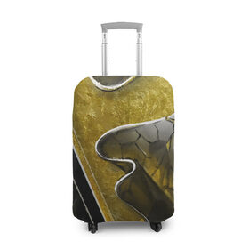 Чехол для чемодана 3D с принтом золотой треугольник в Санкт-Петербурге, 86% полиэфир, 14% спандекс | двустороннее нанесение принта, прорези для ручек и колес | абстракция | геометрия | золото | осколки | пространство | складки | стекло | стиль | треугольник | черный