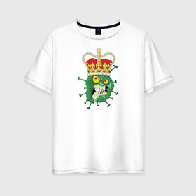Женская футболка хлопок Oversize с принтом Keep calm в Санкт-Петербурге, 100% хлопок | свободный крой, круглый ворот, спущенный рукав, длина до линии бедер
 | british | corona | corona virus | english | keep calm | mutant | virus | английский | британский | вирус | корона | корона вирус | мутант | сохраняй спокойствие