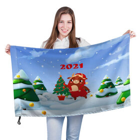 Флаг 3D с принтом Бык наряжает елочку в Санкт-Петербурге, 100% полиэстер | плотность ткани — 95 г/м2, размер — 67 х 109 см. Принт наносится с одной стороны | 2021 | 7 января | bull | newyear | santa | бык | бычок | год быка | дед мороз | корова | новогодние каникулы | новогодние праздники | новый 2021 | новый год | новый год 2021 | рождество | сани | санта | санта клаус