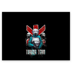 Поздравительная открытка с принтом CYBERPUNK TRAUMA TEAM в Санкт-Петербурге, 100% бумага | плотность бумаги 280 г/м2, матовая, на обратной стороне линовка и место для марки
 | Тематика изображения на принте: ambulance | cd prodject | cyberpunk 2077 | future | game | japan | kianu | logo | medicine | pc | rpg | samurai | trauma | trauma team | банды | будущее | игры | киану ривз | киберпанк | киберпанк 2077 | киборги | компьютер | медики скорая 
