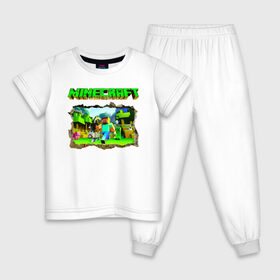 Детская пижама хлопок с принтом Minecraft в Санкт-Петербурге, 100% хлопок |  брюки и футболка прямого кроя, без карманов, на брюках мягкая резинка на поясе и по низу штанин
 | minecraft | алекс | белый | блоки | ведьма | взрывчатка | визера | волк | гаст | добывать | дракон | зеленый куб | зомби | игра | крафт | крипер | кубики | лошадка | майн | майнкрафт | манкрафт | овечка | оцелот