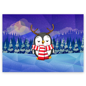 Поздравительная открытка с принтом Пингвин в шарфике в Санкт-Петербурге, 100% бумага | плотность бумаги 280 г/м2, матовая, на обратной стороне линовка и место для марки
 | 2021 | 7 января | bull | newyear | santa | бык | быки | бычок | год быка | дед мороз | корова | новогодние каникулы | новогодние праздники | новый 2021 | новый год | новый год 2021 | рождество | сани | санта | санта клаус